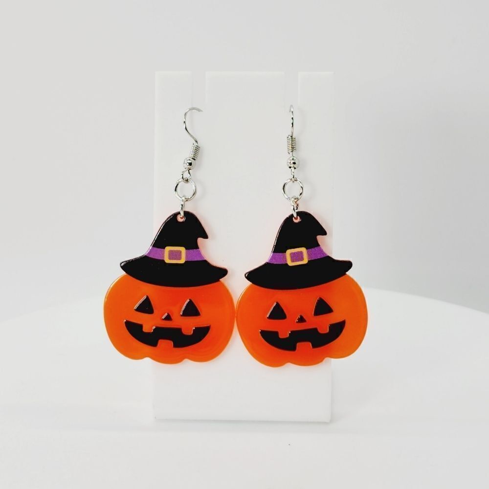 Halloween Woman Dangle Earrings Acrylic Pumpkin Drop Earrings Gift